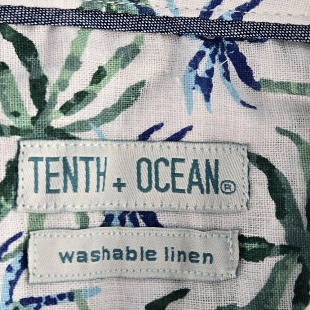 Tenth + Ocean F112X4041 Mens Medium White Palm Tree S/S Washable Linen Shirt - Picture 4 of 6